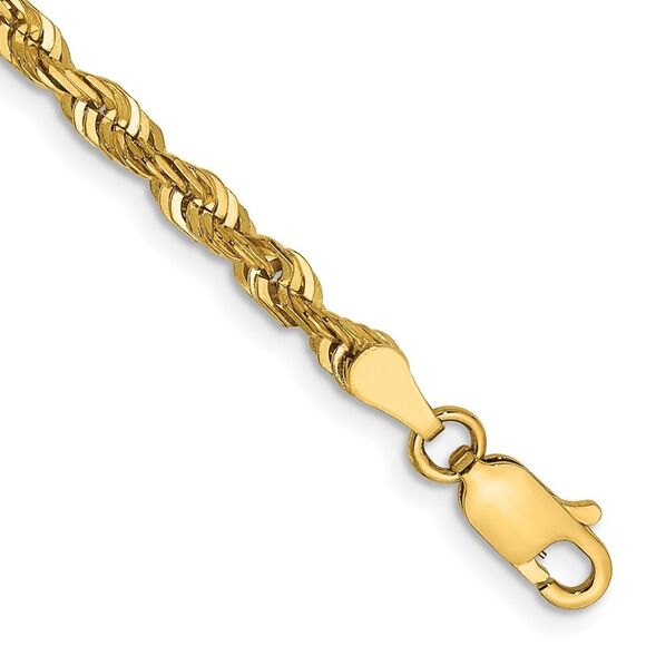 14k Yellow Gold 7 inch 4mm Extra Light Diamond-cut Rope with Lobster Clasp Chain